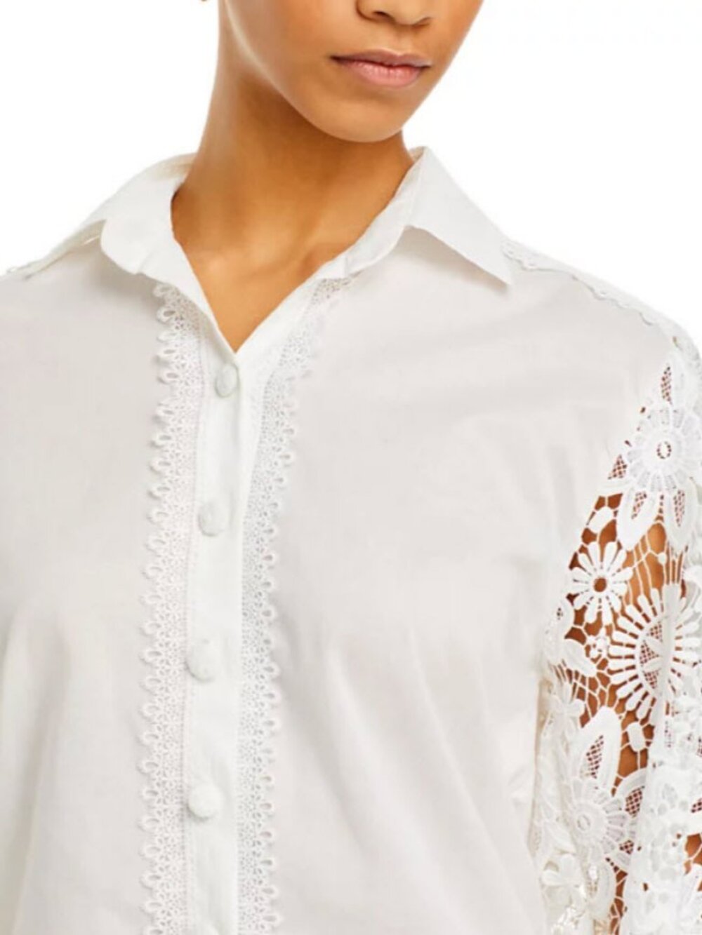 NWT Womens Waimari White (Item- 108) Lace Panel Demi Shirt Blouse Top S